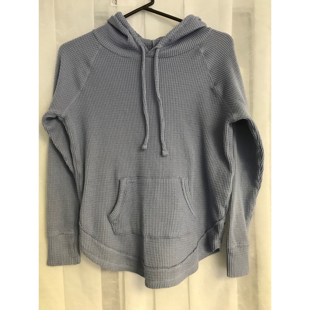 SO Womens Dusty Blue Waffle Knit Hoodie Kangaroo‎ Pocket Pullover 
M